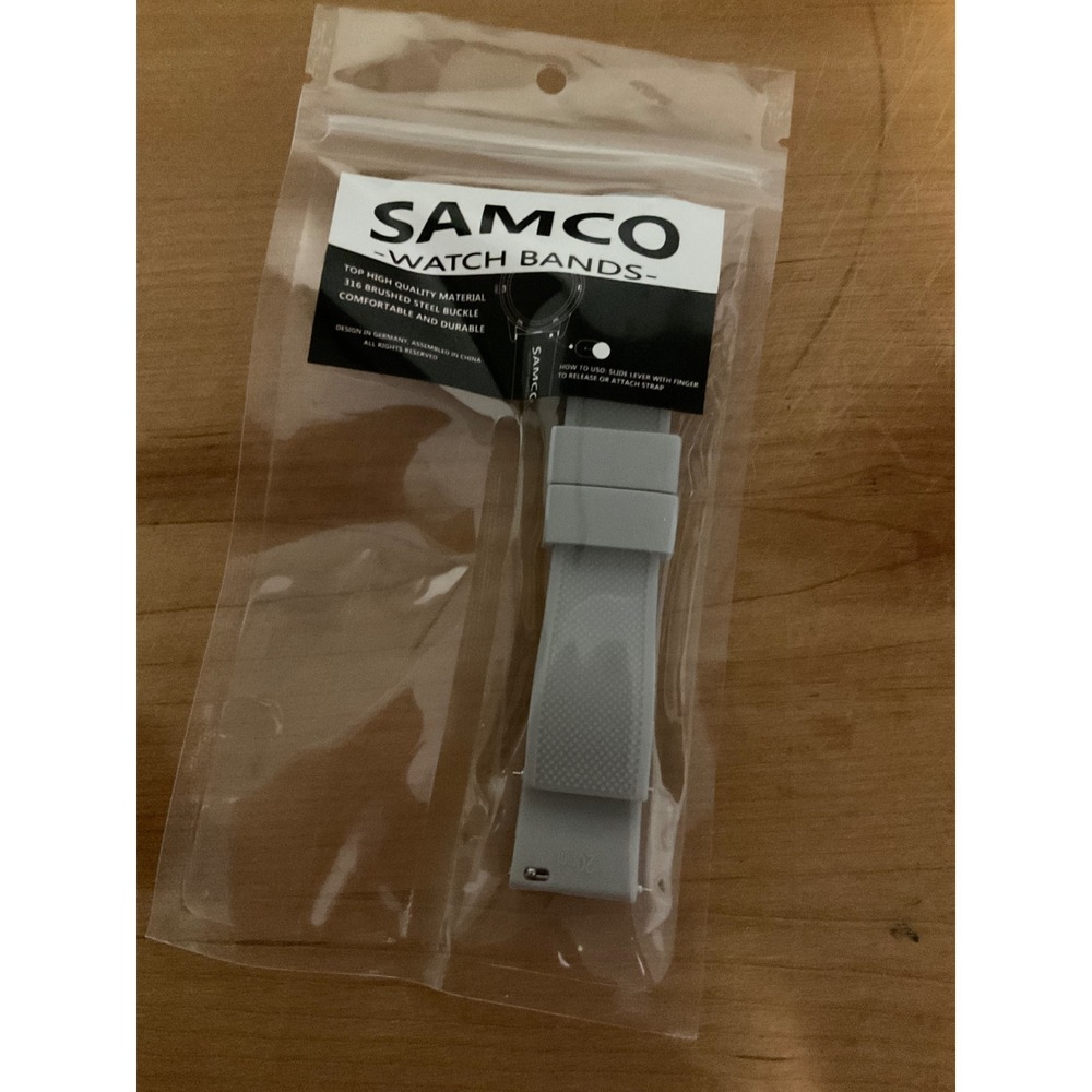 SAMCO Gray Silicone Watch Band 20mm 316 Brushed Steel Buckle Quick Release NEW